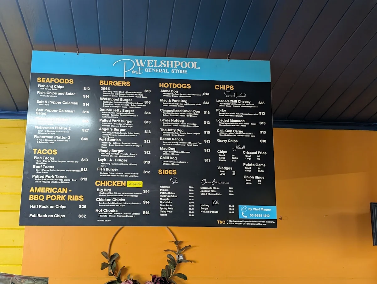 Menu, Port Welshpool General Store