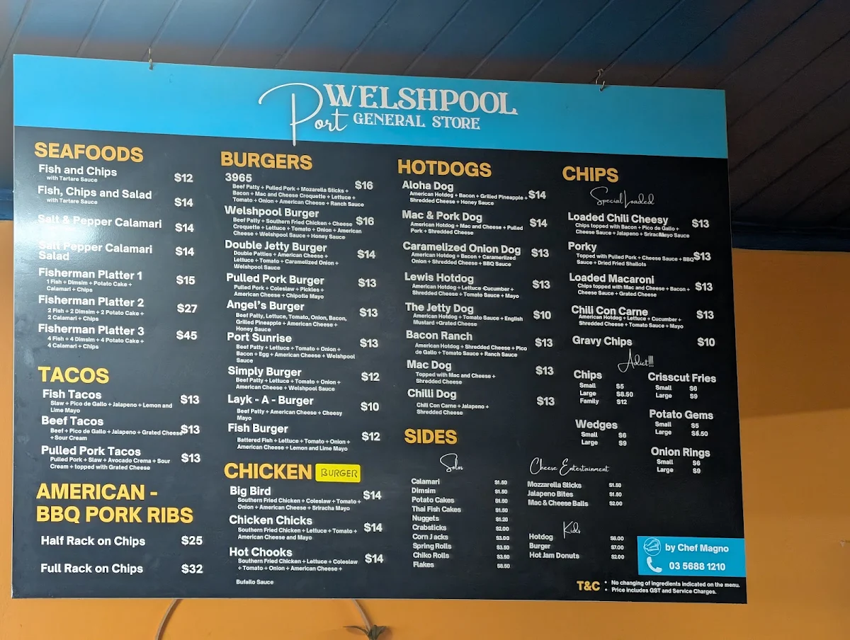 Menu, Port Welshpool General Store