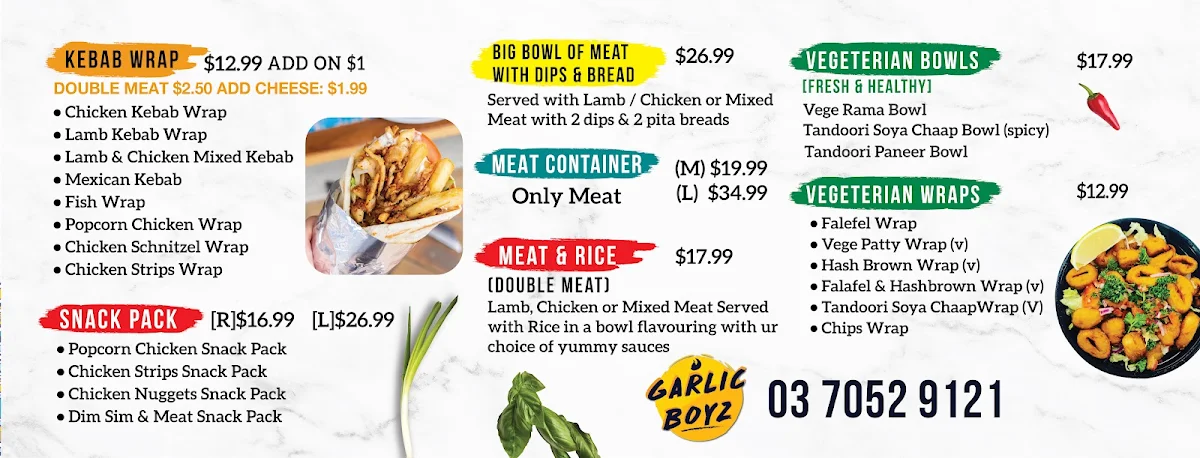 Menu, Garlicboyz (Ashwood)