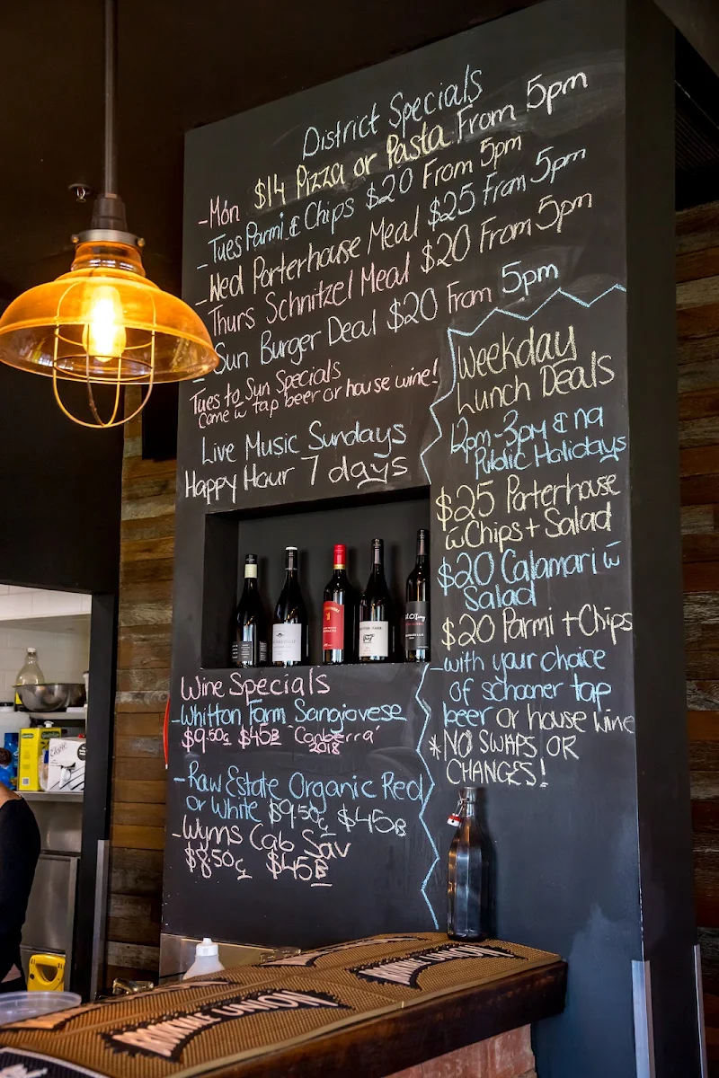 Menu, The District Bar & Restaurant