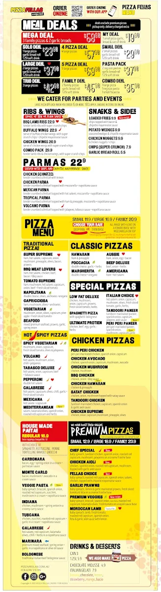 Menu, Pizza Fellas Berwick