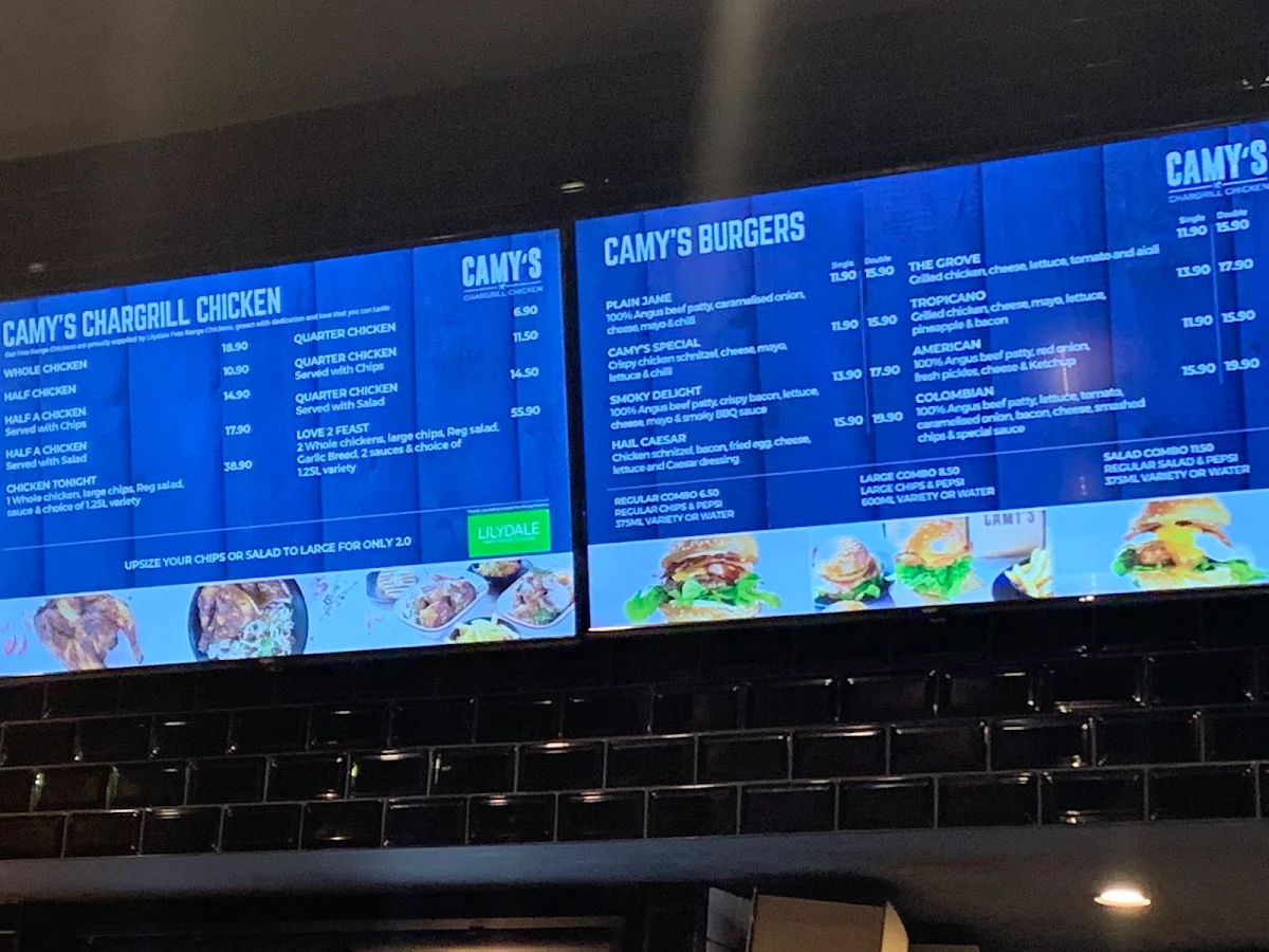 Menu, Camy's Chargrill Chicken Mascot