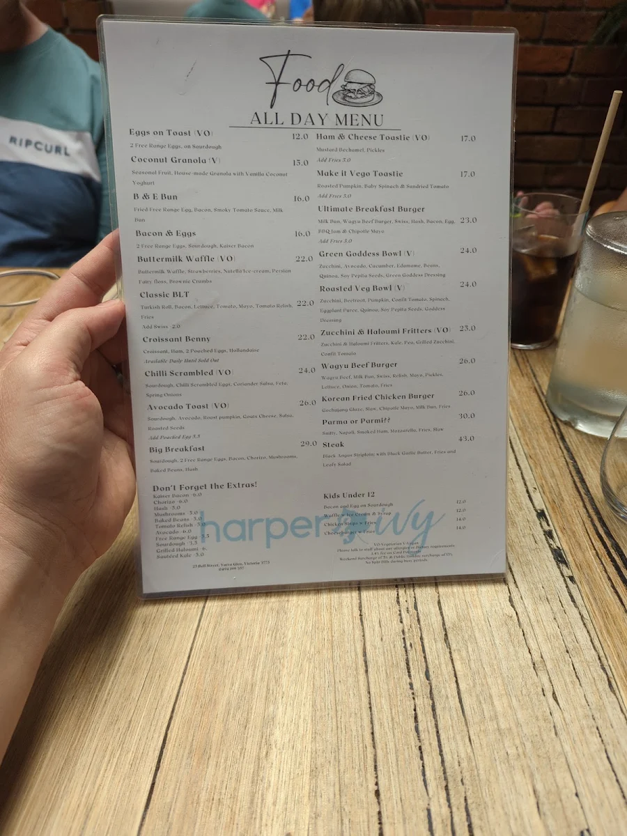 Menu, Harper and Ivy Cafe