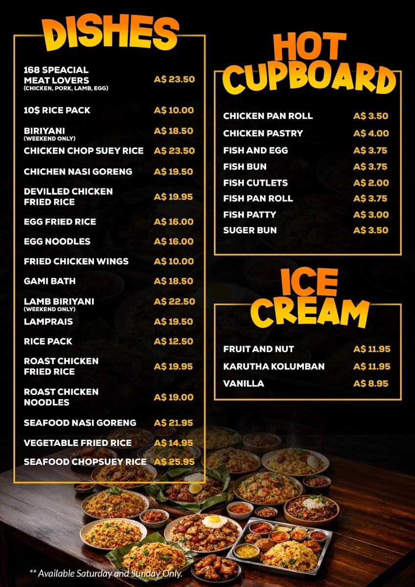 Menu, 168 Green Cabin