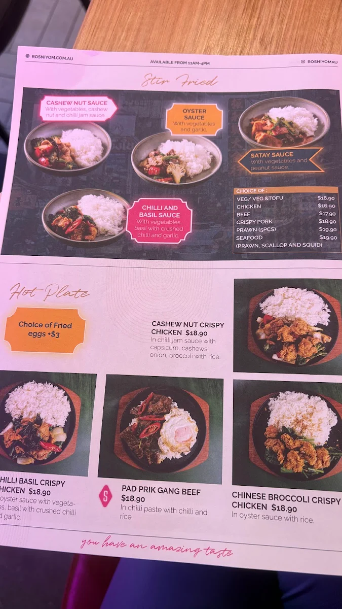 Menu, Ros Niyom Thai Restaurant (Kingsford)