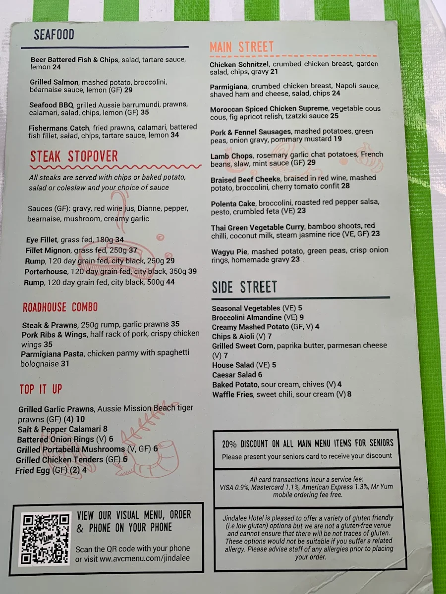 Menu, The Jindalee Hotel