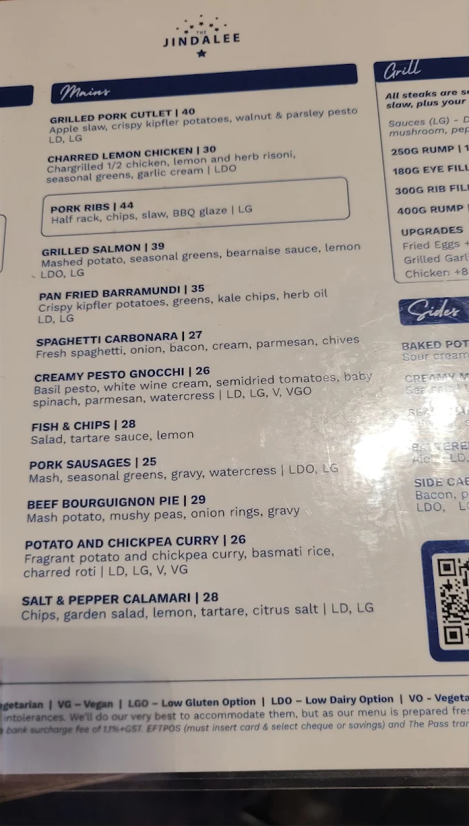 Menu, The Jindalee Hotel