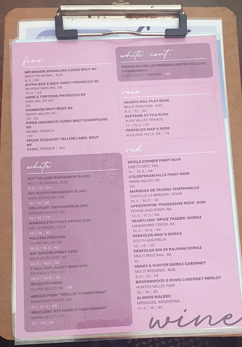 Menu, The Jindalee Hotel