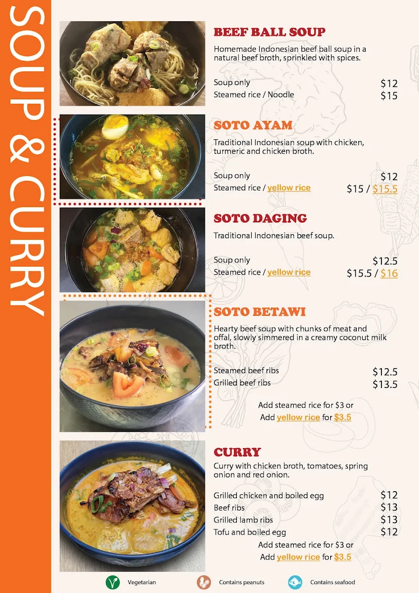 Menu, Kedai Satay in King St