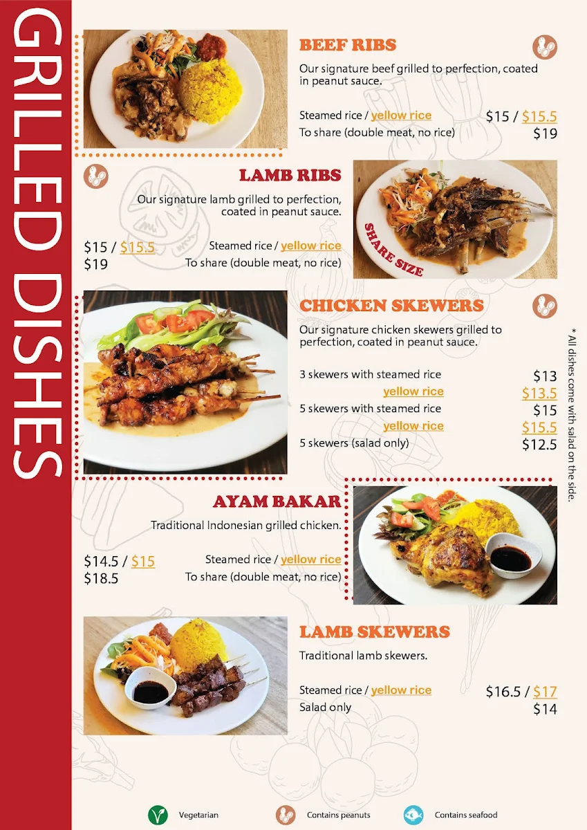 Menu, Kedai Satay in King St