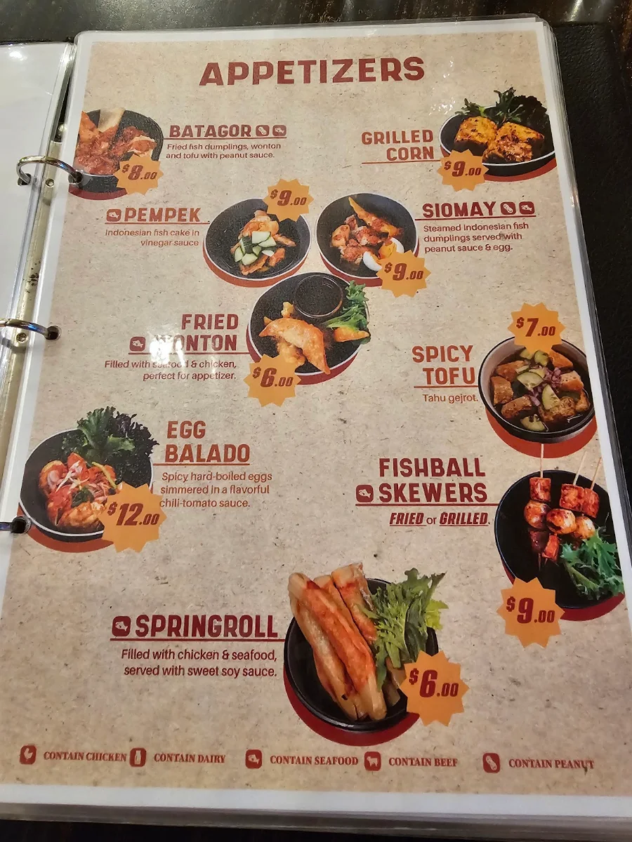 Menu, Kedai Satay in King St