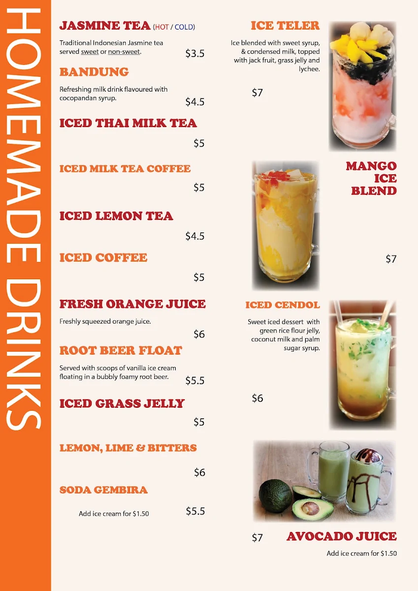 Menu, Kedai Satay in King St