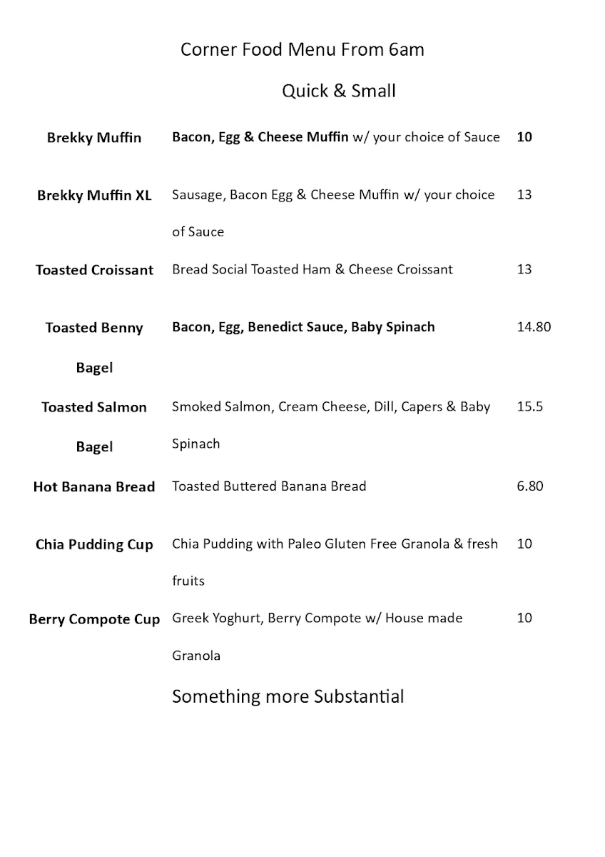 Menu, Byron Corner Store