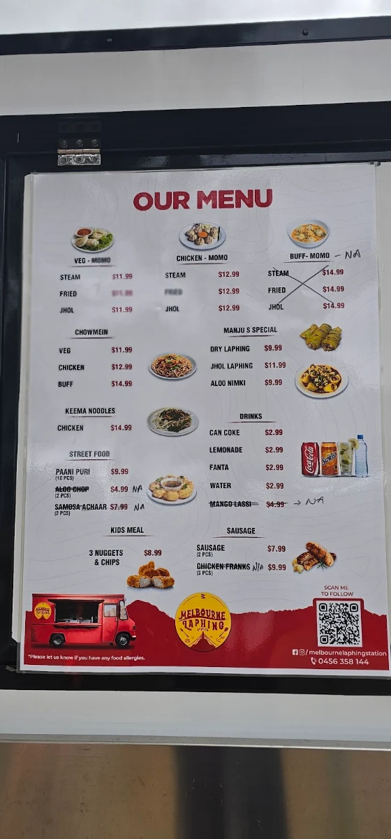 Menu, Melbourne Laphing Station Glenroy