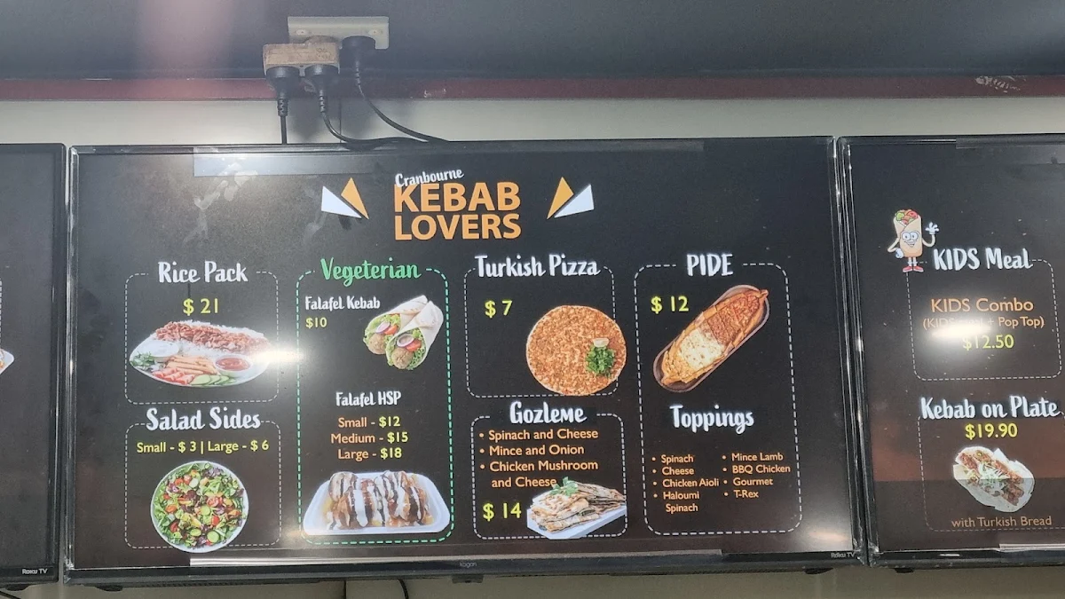 Menu, CRANBOUNE KEBAB LOVERS
