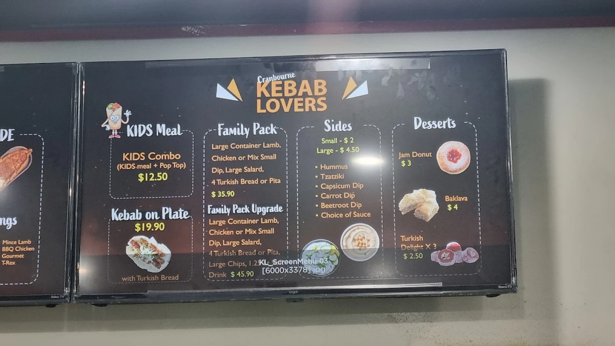 Menu, CRANBOUNE KEBAB LOVERS