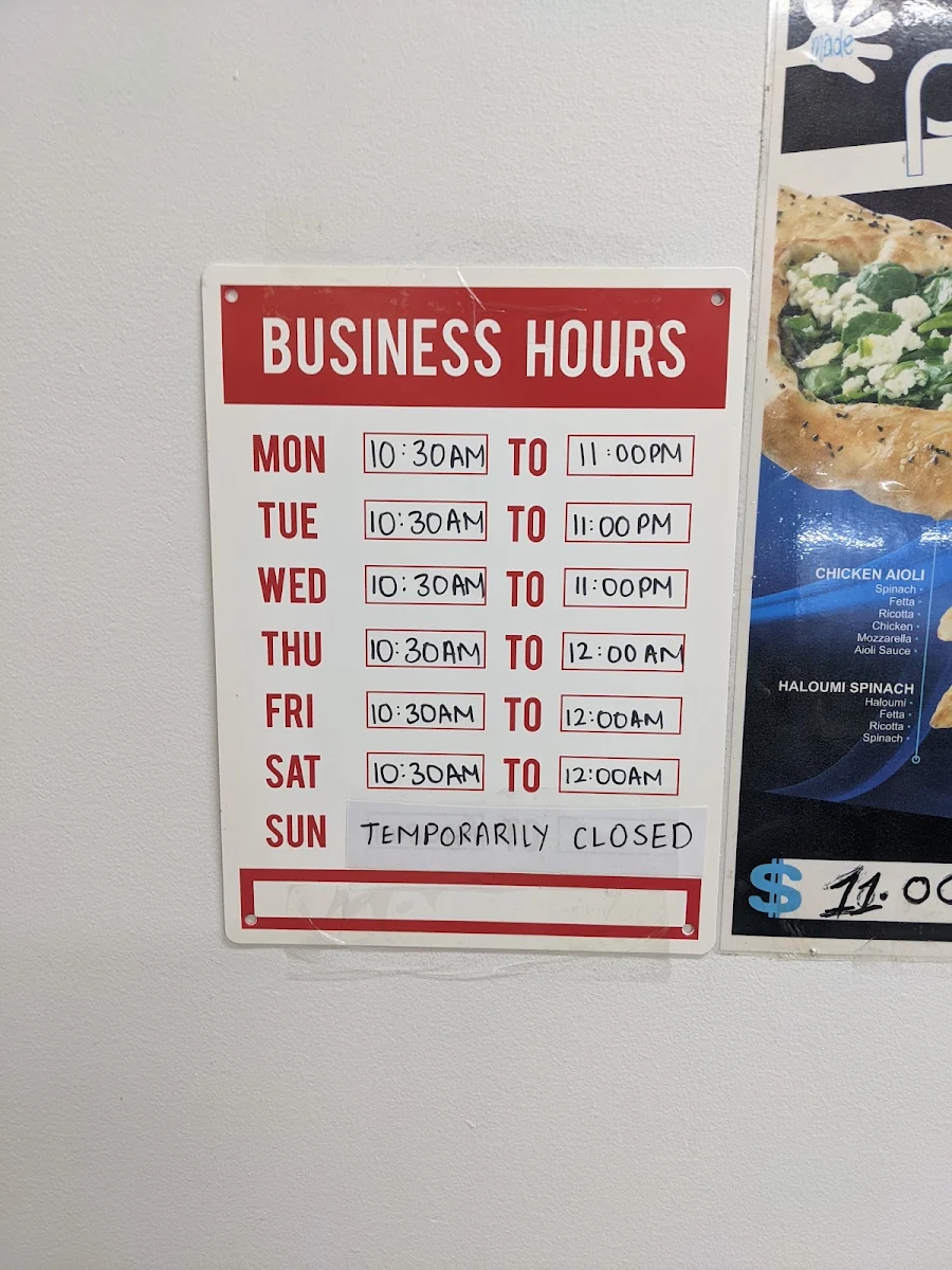 Menu, CRANBOUNE KEBAB LOVERS