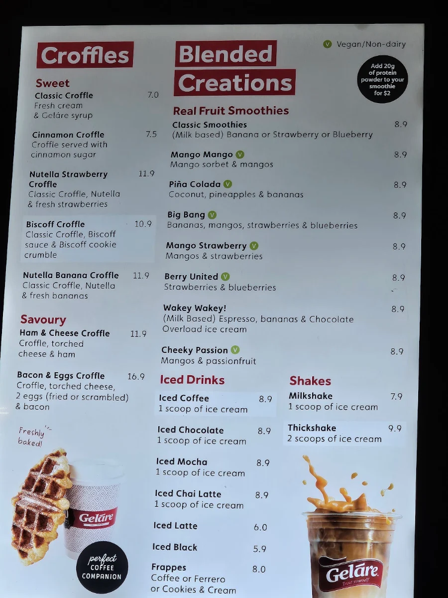 Menu, Gelato Joy Cafe