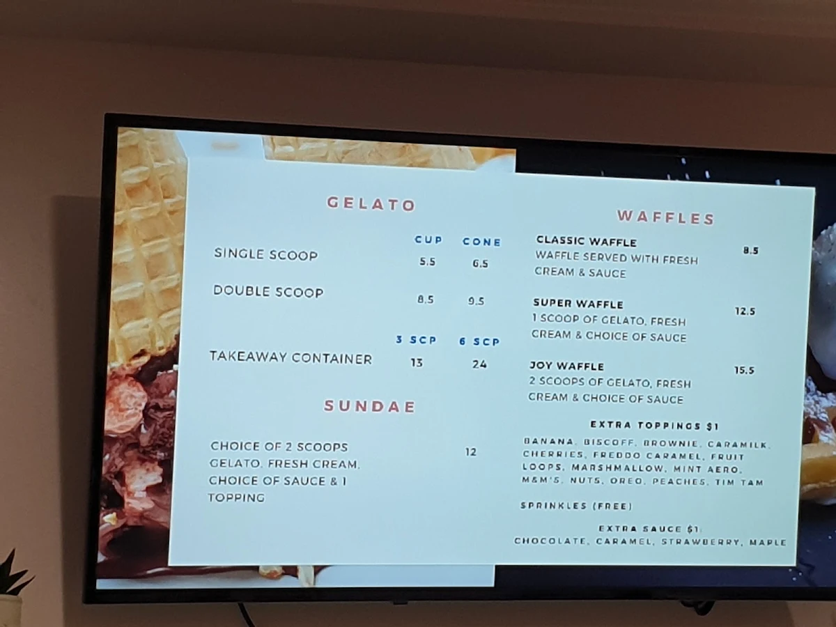Menu, Gelato Joy Cafe
