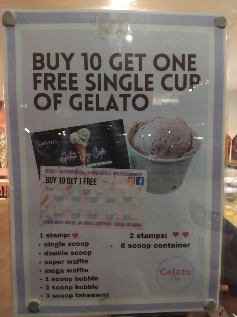 Menu, Gelato Joy Cafe