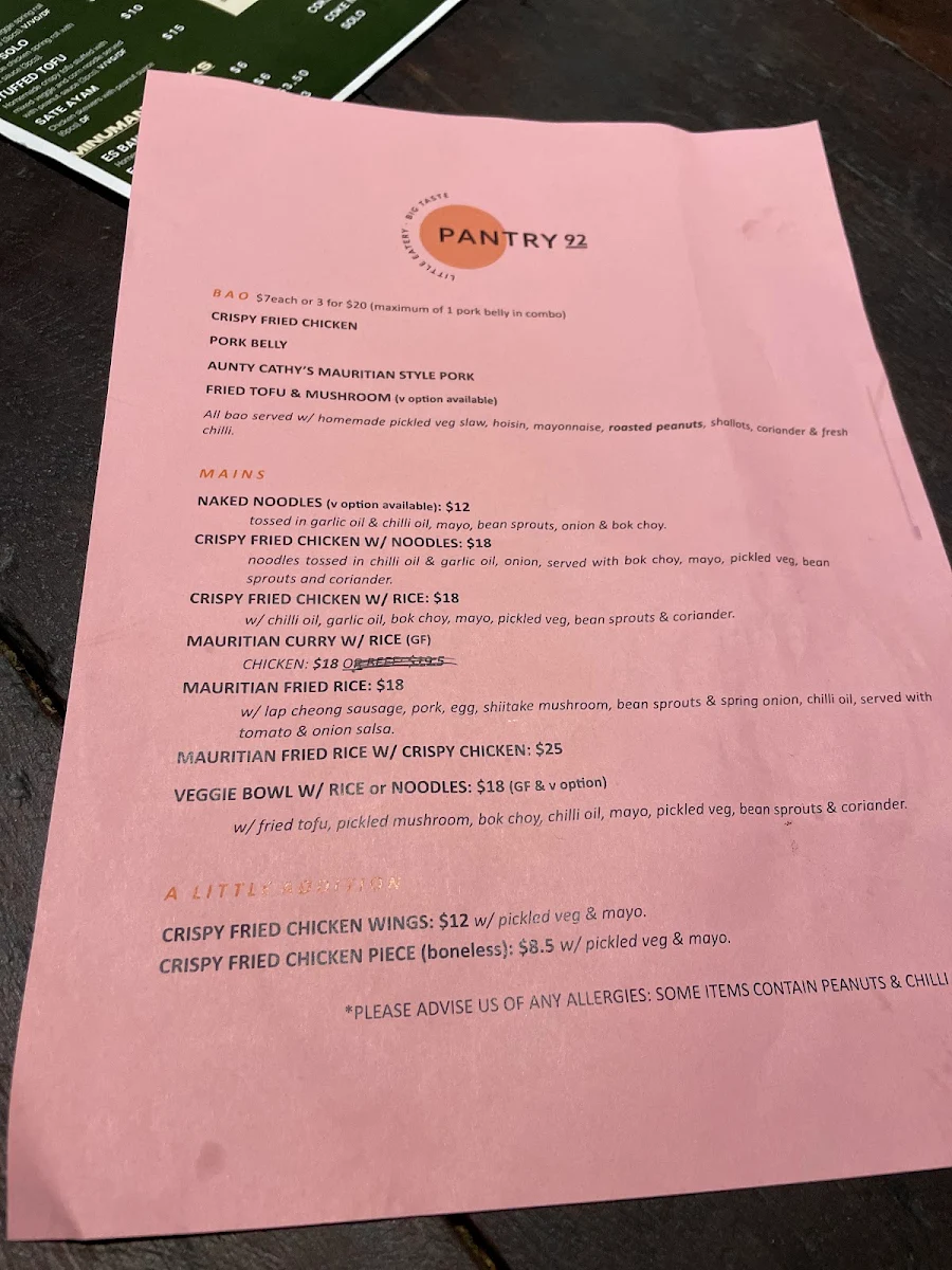 Menu, Pantry 92