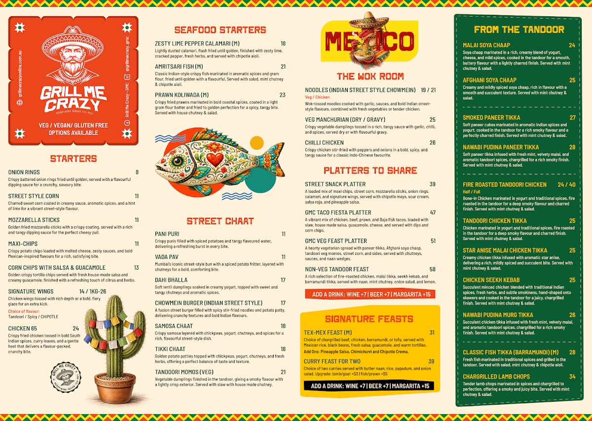 Menu, Grill Me Crazy - Indian & Mexican Restaurant & Bar