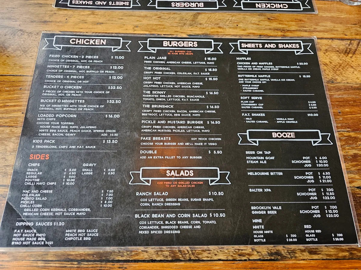 Menu, F.A.T. Fried and Tasty