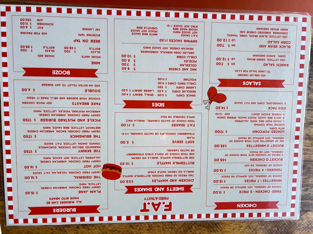Menu, F.A.T. Fried and Tasty