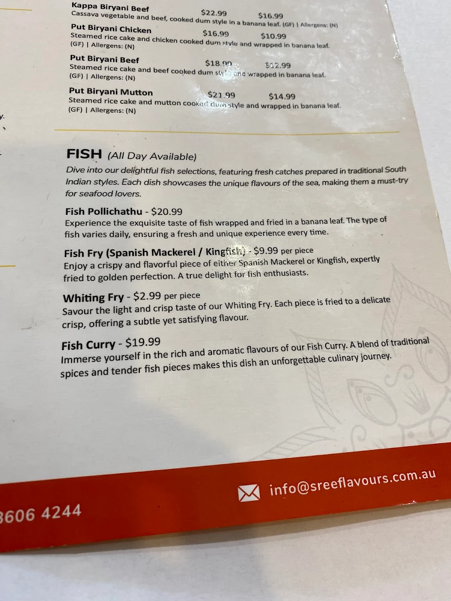 Menu, Sree Flavours Pendle Hill | Indian Restaurant