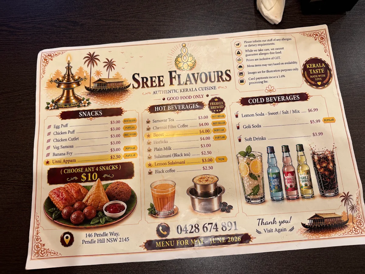 Menu, Sree Flavours Pendle Hill | Indian Restaurant