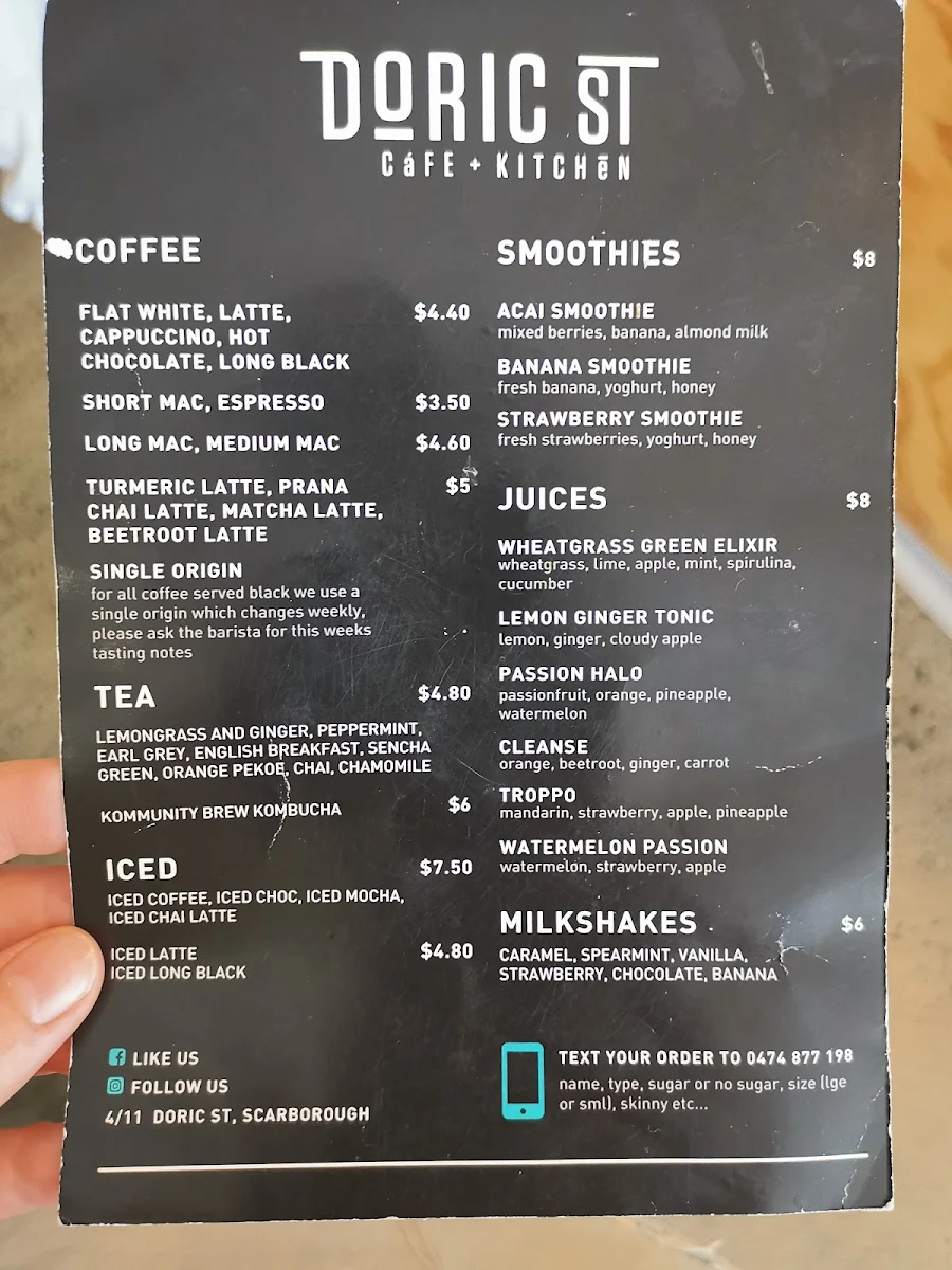 Menu, Doric St Cafe and Kitchen
