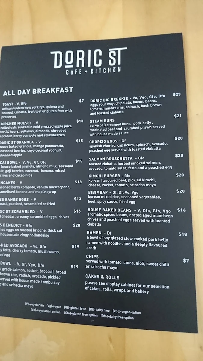 Menu, Doric St Cafe and Kitchen