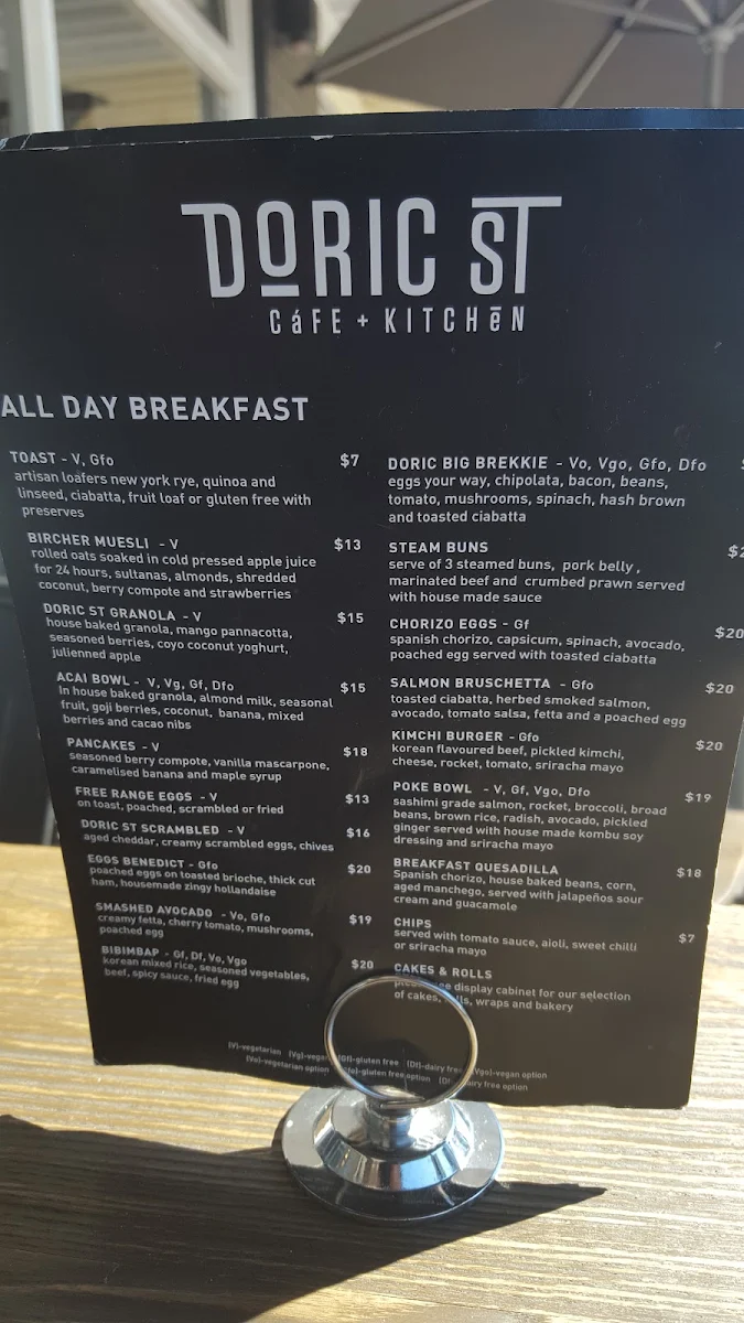 Menu, Doric St Cafe and Kitchen