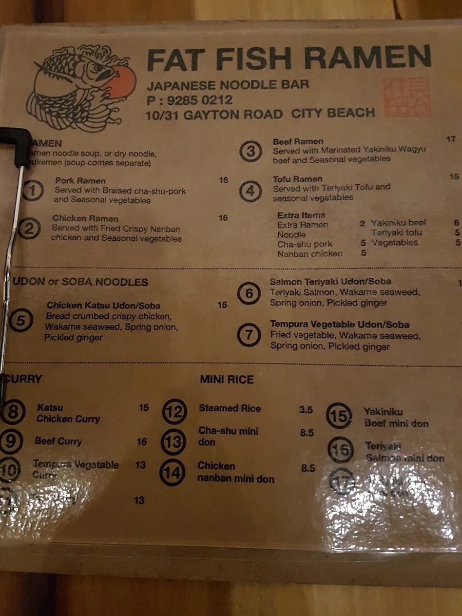 Menu, Fat Fish Ramen