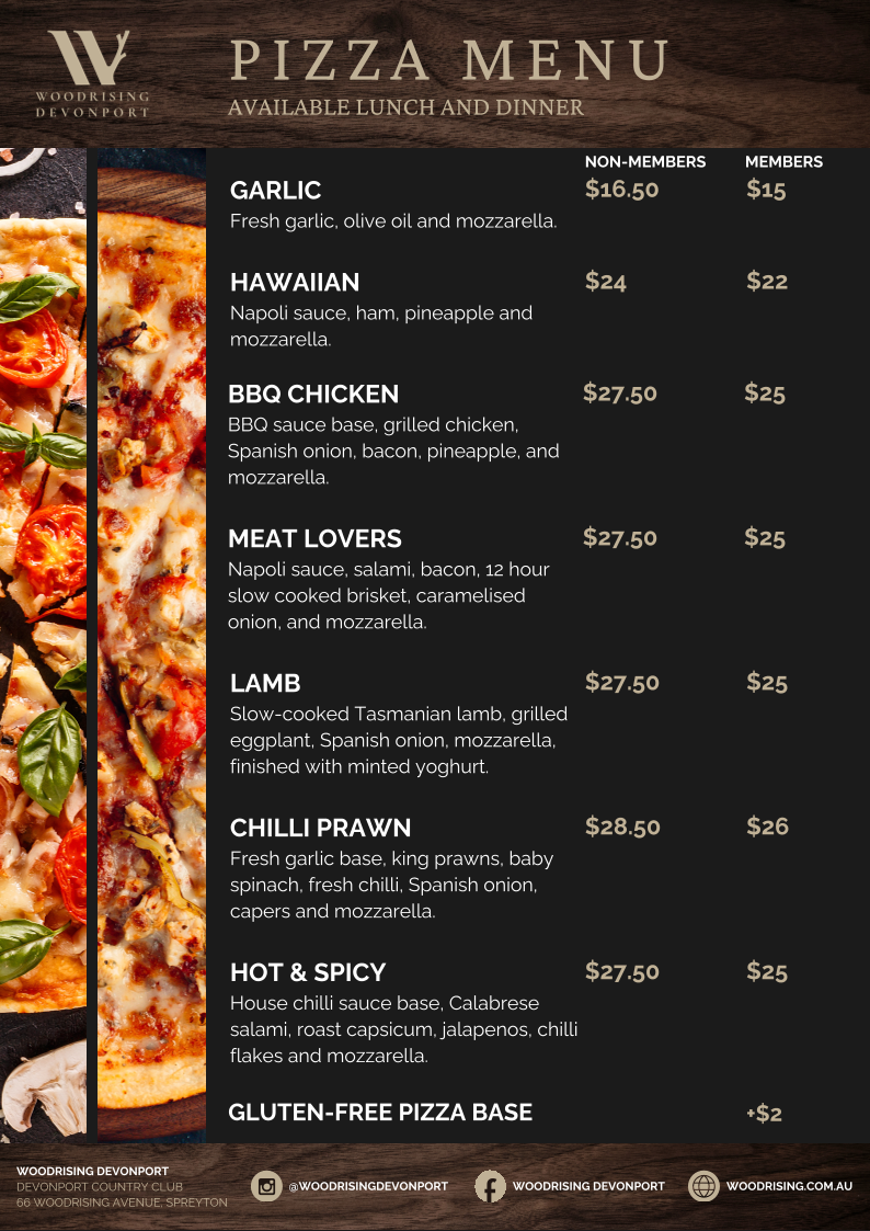 Menu, Woodrising Devonport