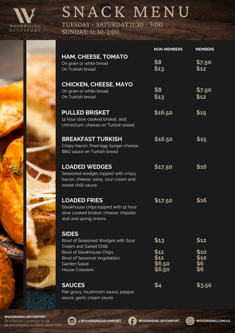 Menu, Woodrising Devonport