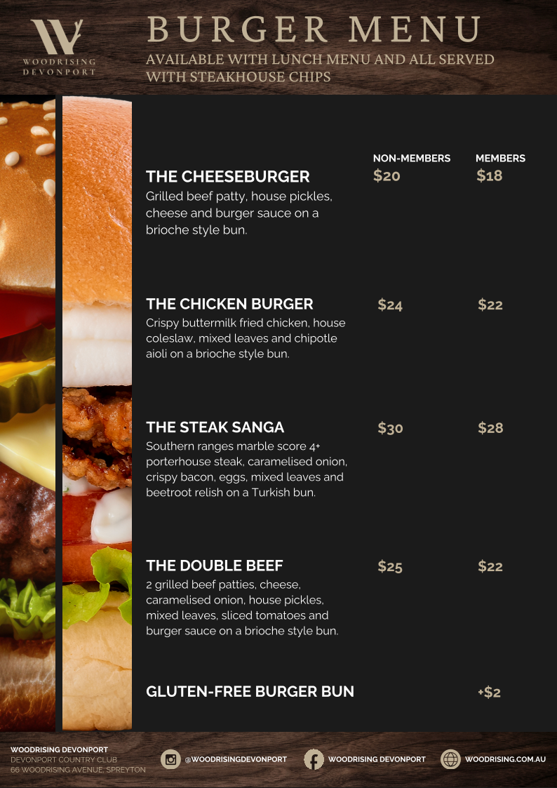 Menu, Woodrising Devonport