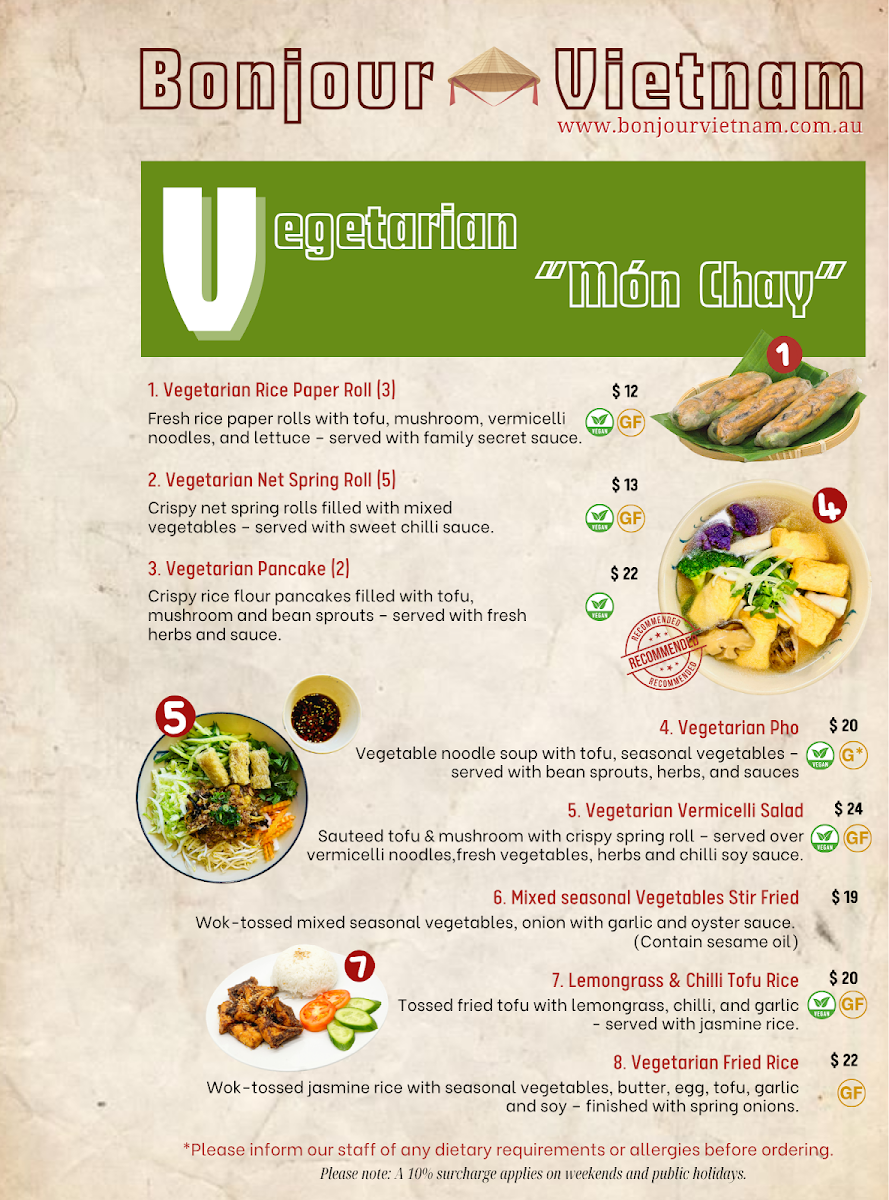 Menu, Bonjour Vietnam
