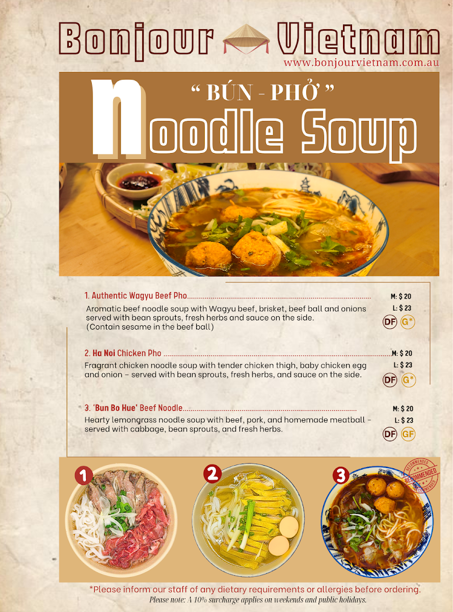 Menu, Bonjour Vietnam