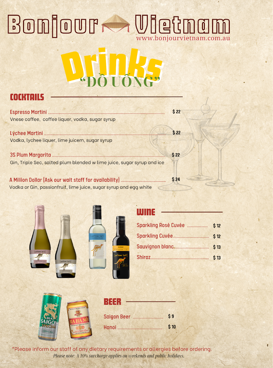 Menu, Bonjour Vietnam