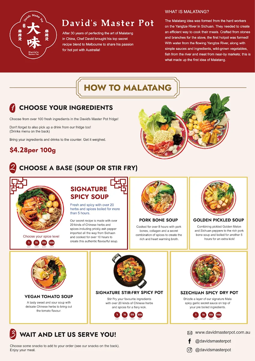 Menu, David's Master Pot Victoria Park