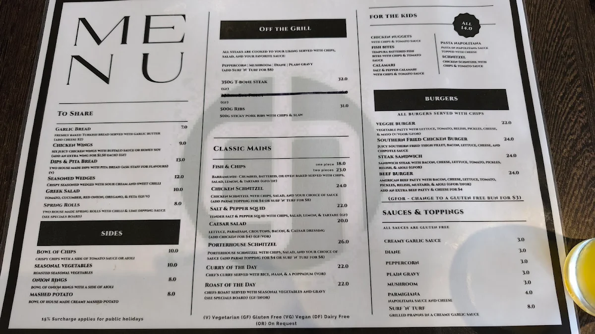 Menu, The Glynde Hotel