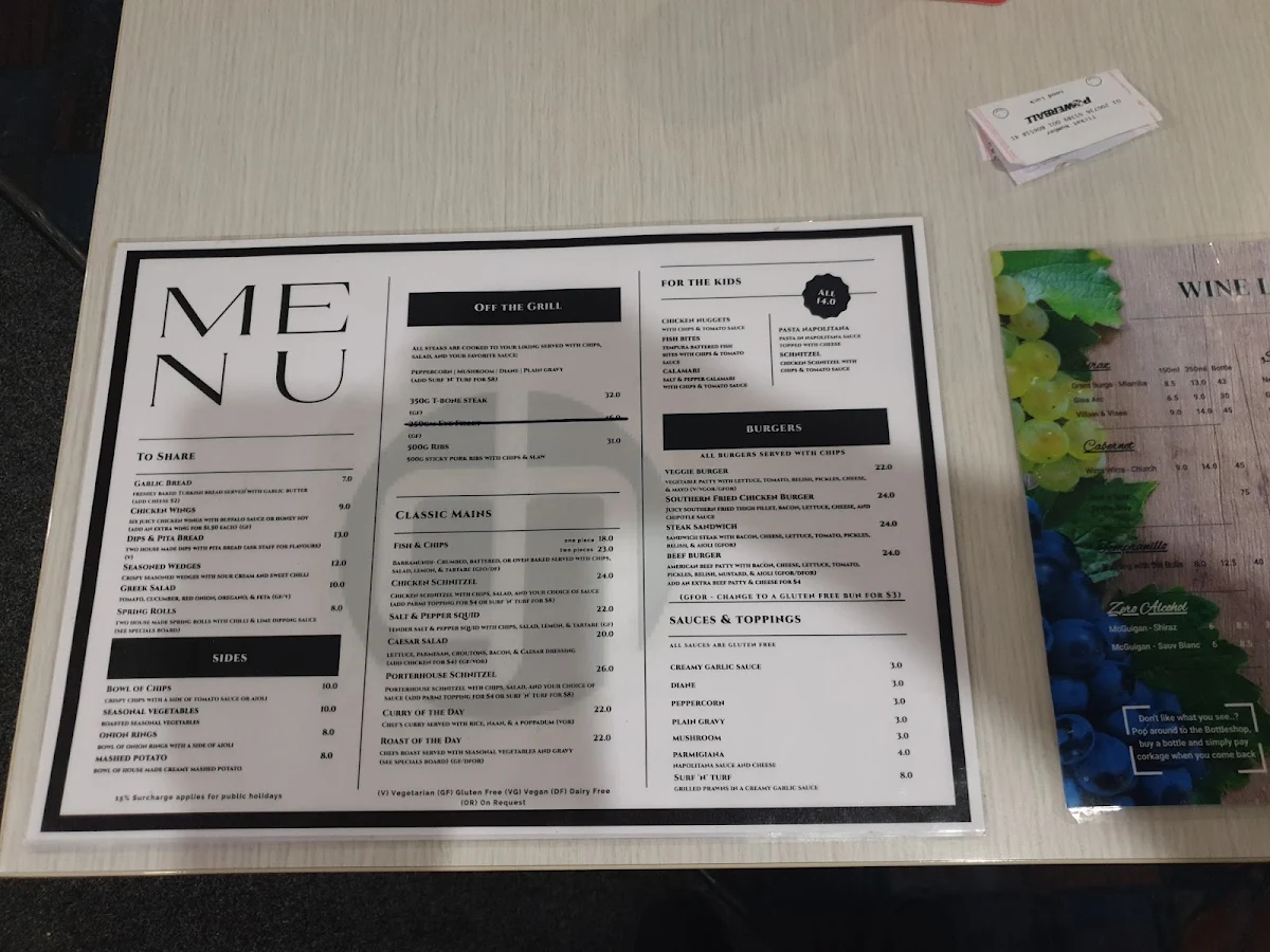 Menu, The Glynde Hotel