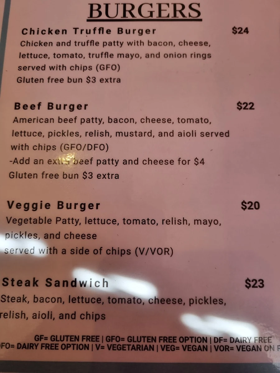Menu, The Glynde Hotel