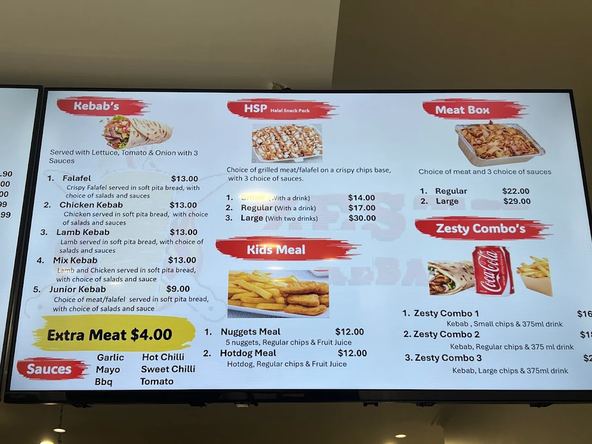Menu, Kebab on sturt