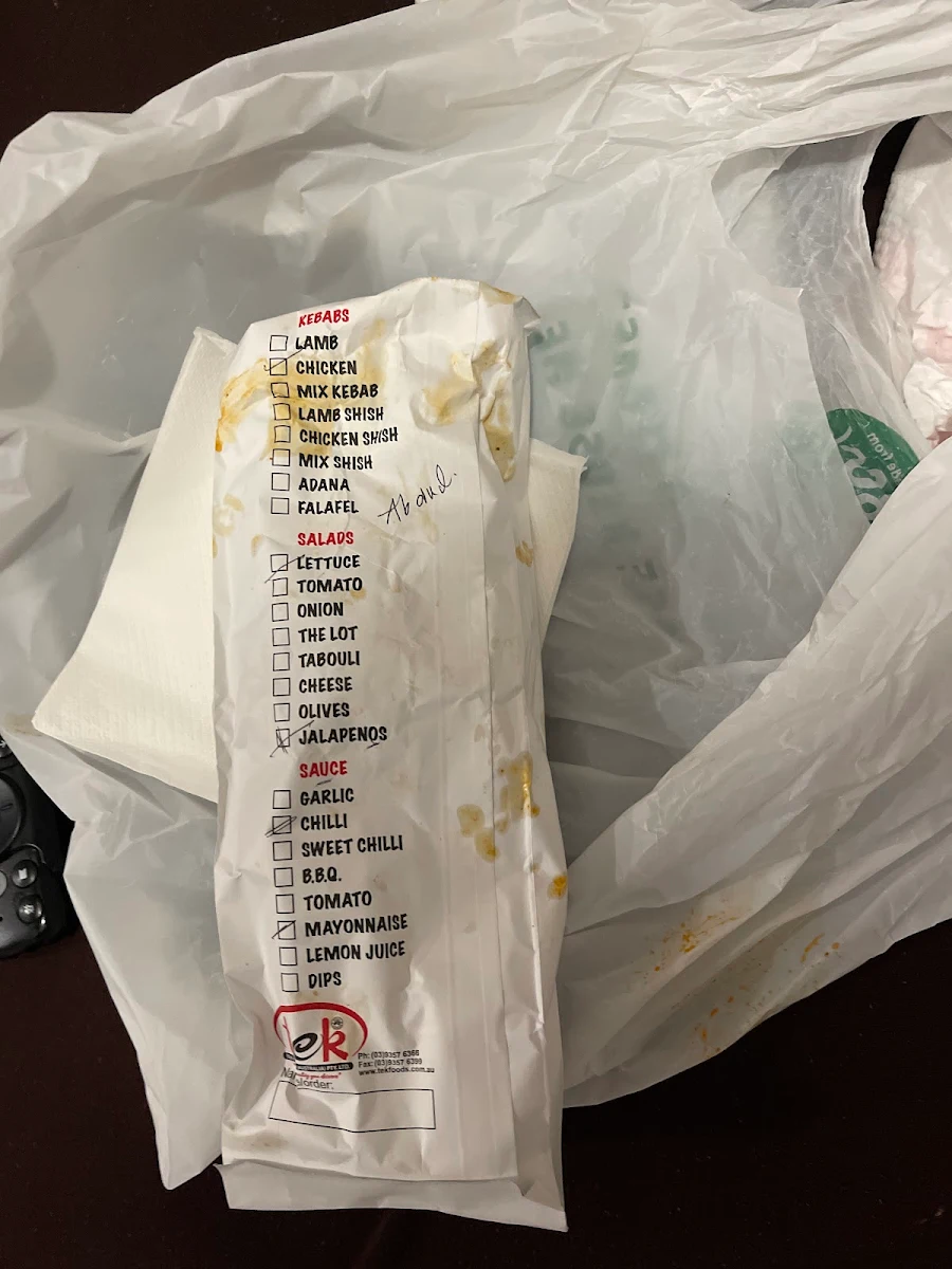 Menu, Kebab on sturt
