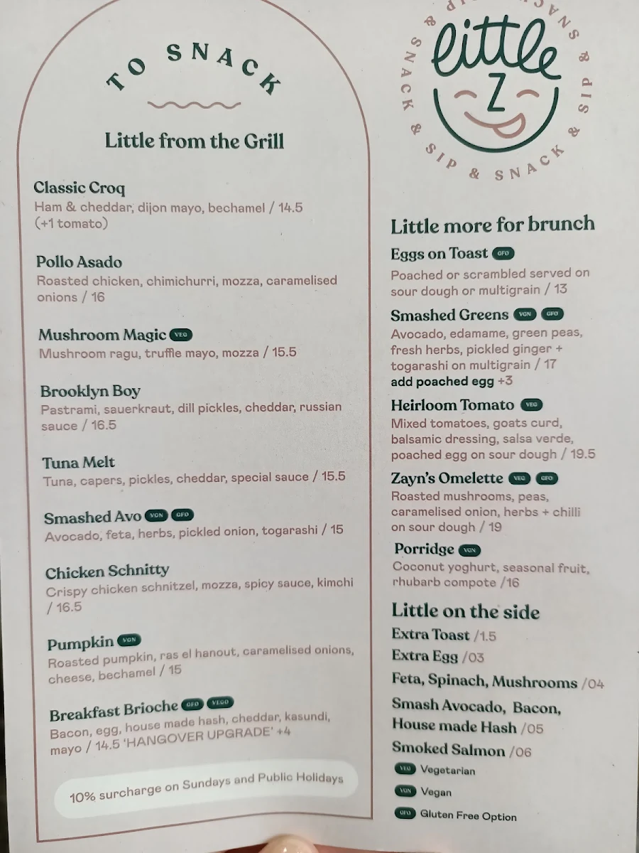Menu, Little Z