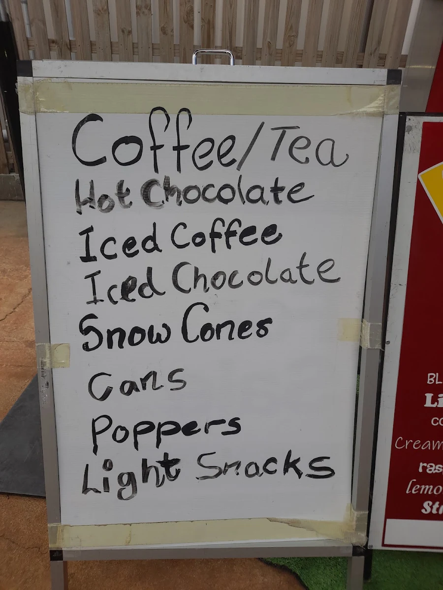 Menu, Snowdunder Snowcones and Barista Coffee