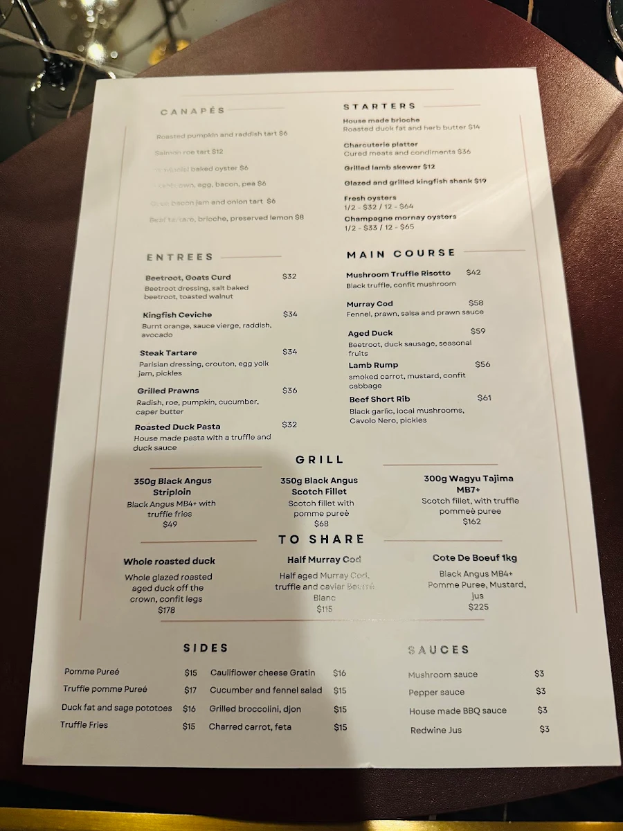 Menu, Quoi Dining Restaurant