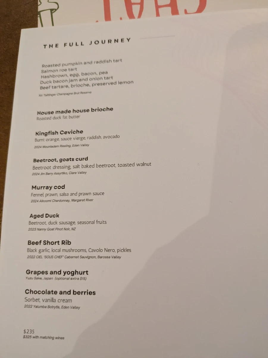 Menu, Quoi Dining Restaurant